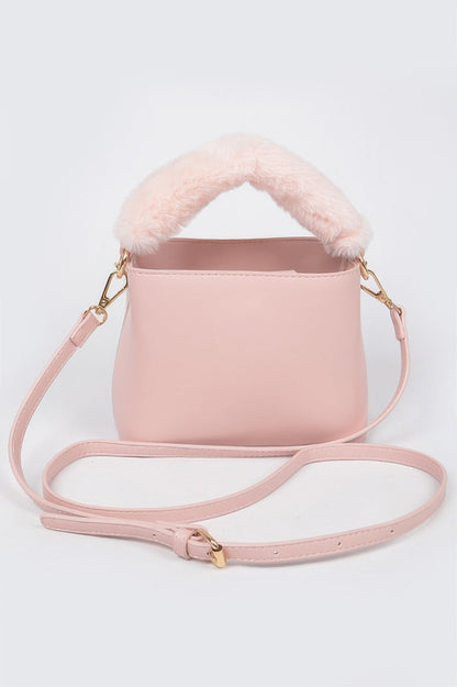 Faux Leather Fur Handle Bag