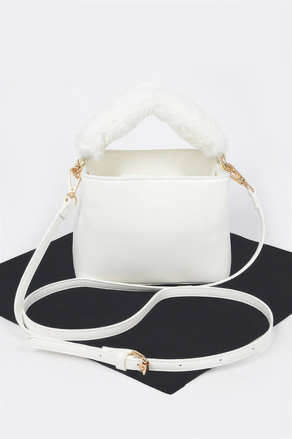 Faux Leather Fur Handle Bag
