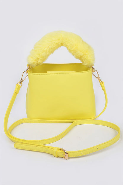 Faux Leather Fur Handle Bag