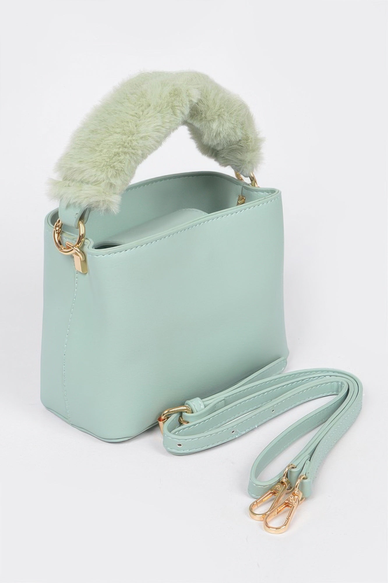 Faux Leather Fur Handle Bag