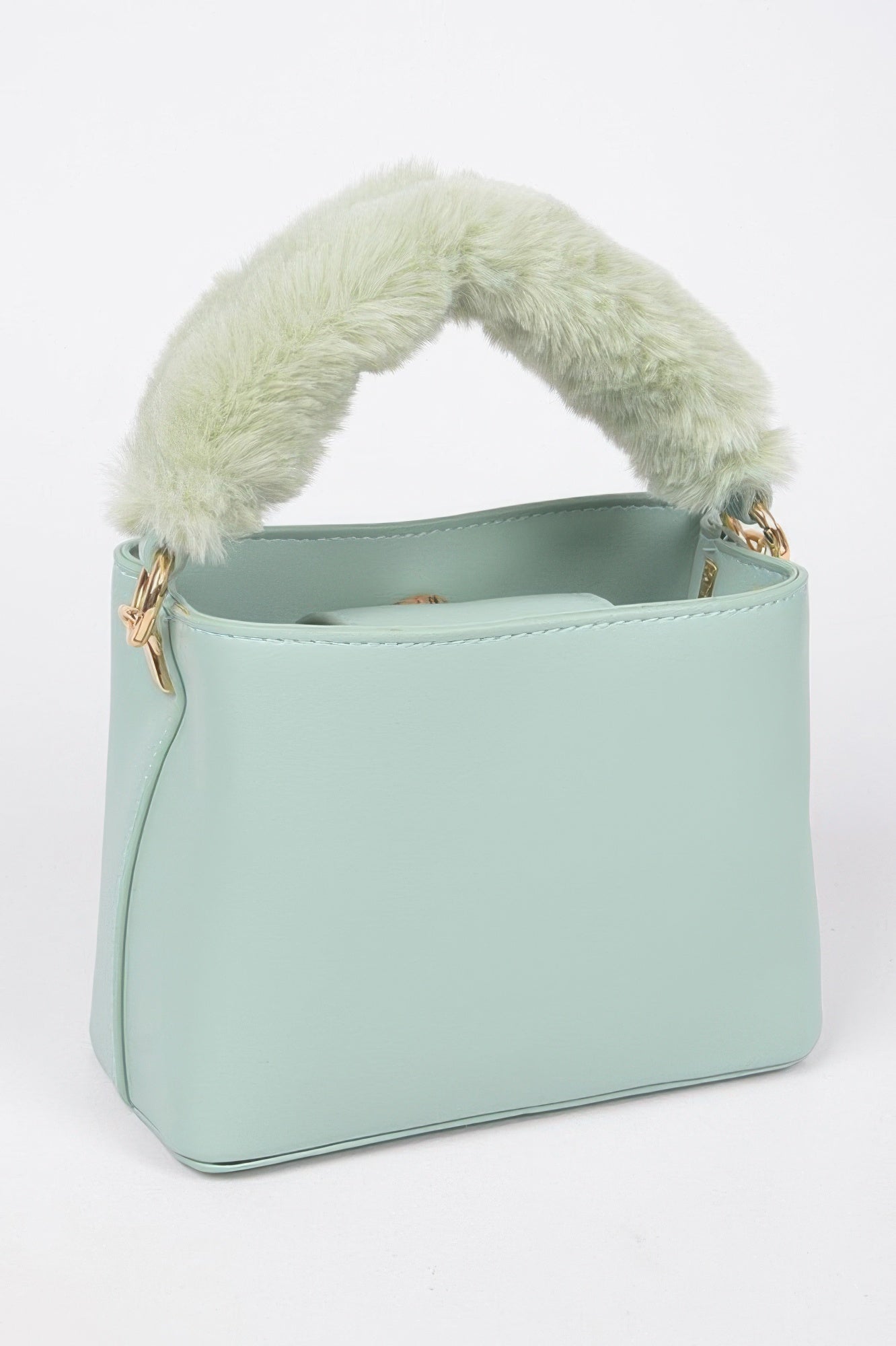 Faux Leather Fur Handle Bag