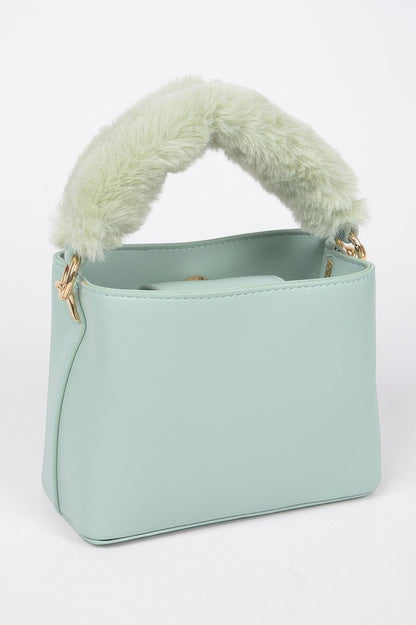 Faux Leather Fur Handle Bag