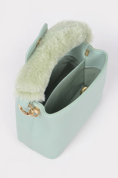 Faux Leather Fur Handle Bag