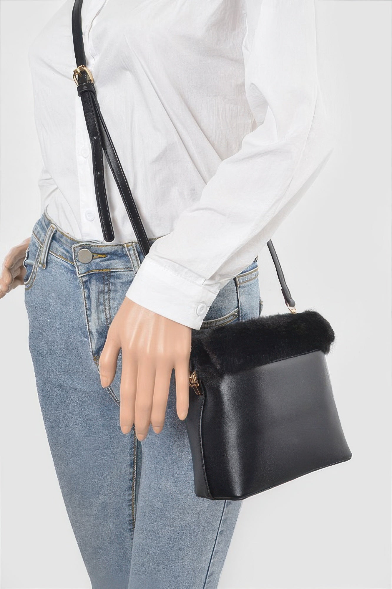 Faux Leather Fur Handle Bag