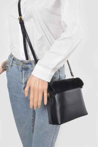 Faux Leather Fur Handle Bag