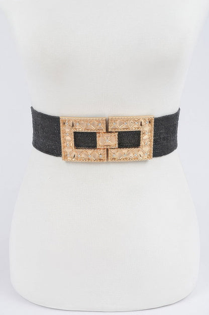 Rhinestone Buckle Plus Size Stretch Straw Belt