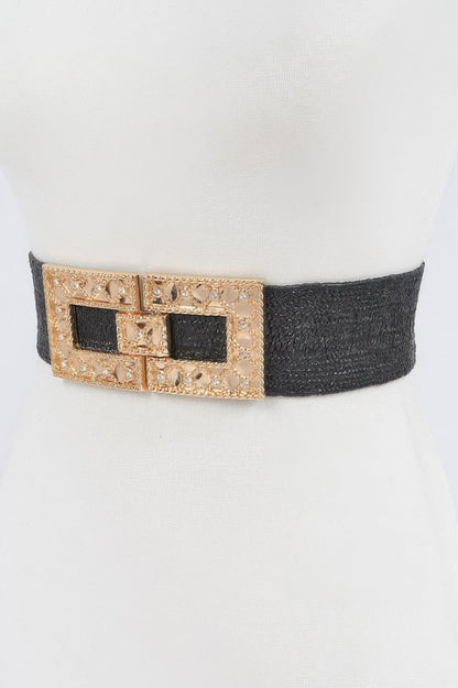 Rhinestone Buckle Plus Size Stretch Straw Belt