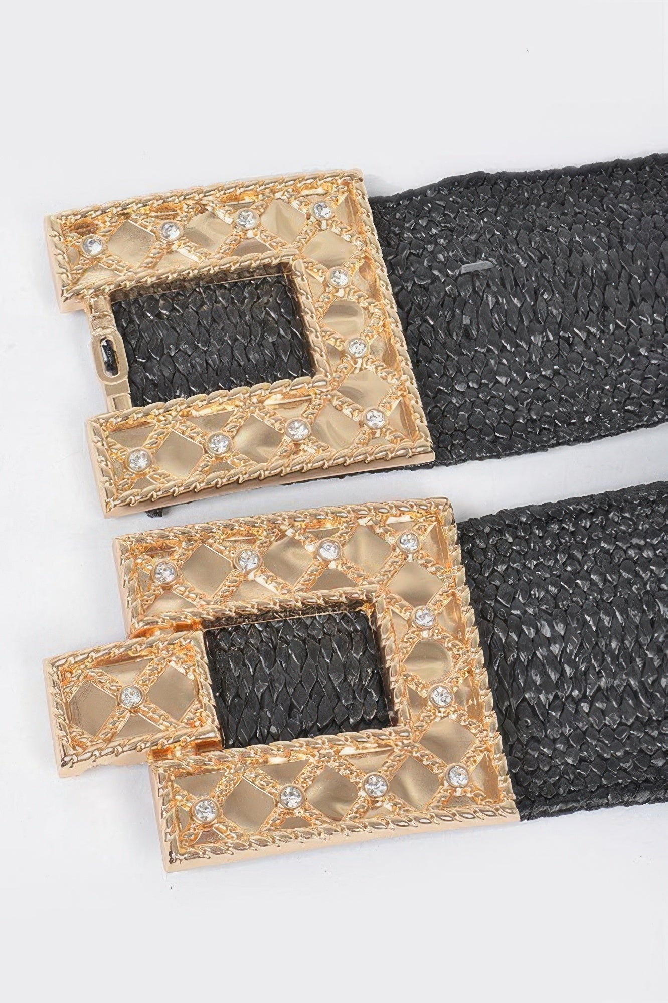 Rhinestone Buckle Plus Size Stretch Straw Belt