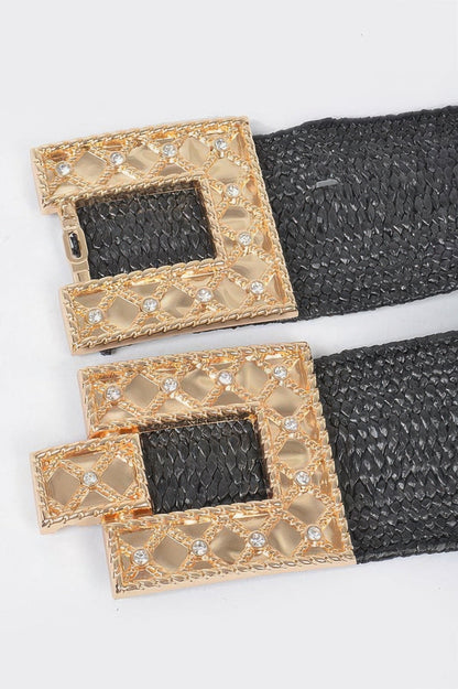 Rhinestone Buckle Plus Size Stretch Straw Belt