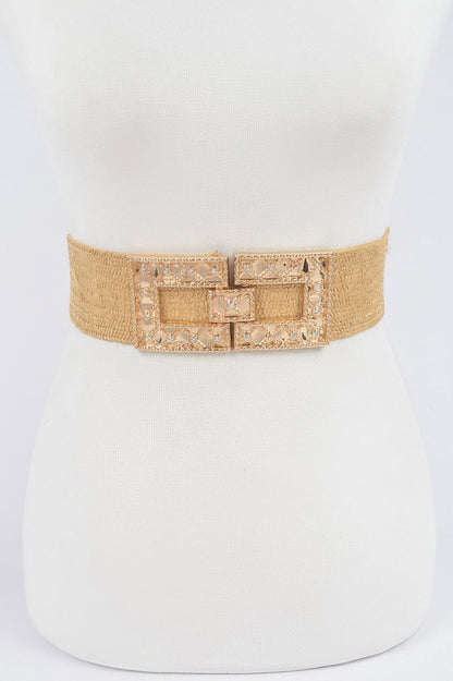 Rhinestone Buckle Plus Size Stretch Straw Belt