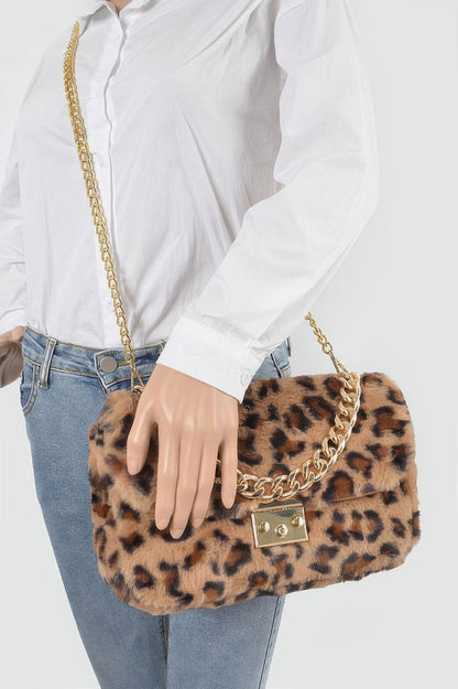 Faux Leo Fur Shoulder Bag