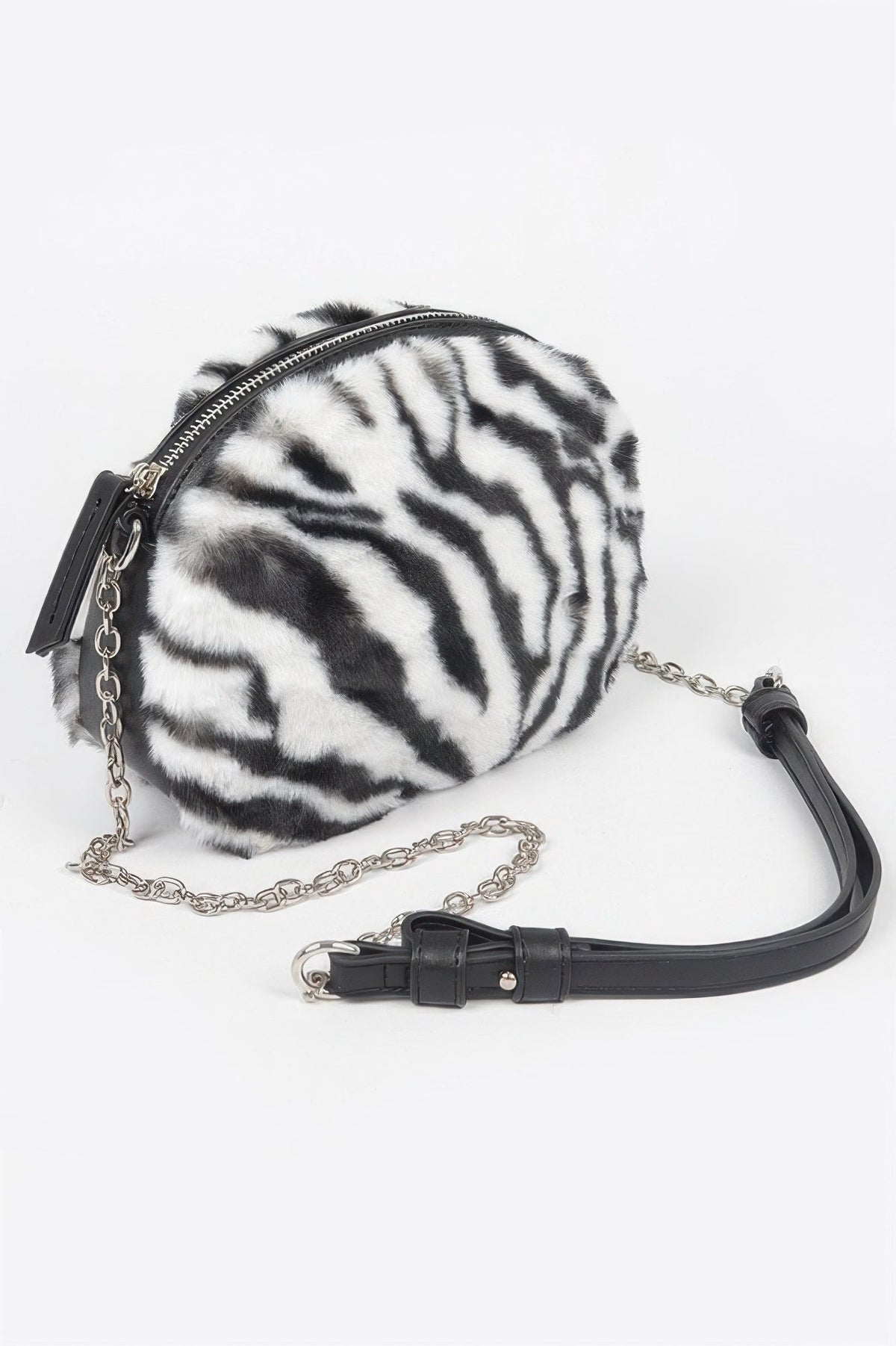 Tiger Print Fur Zip Crossbody Bag