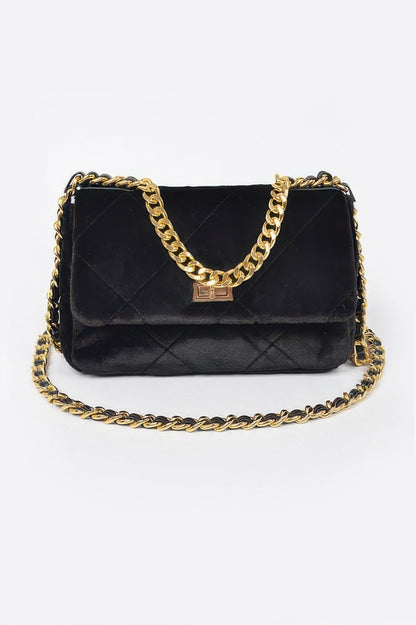Quilted Fur Chain Flap Clutch