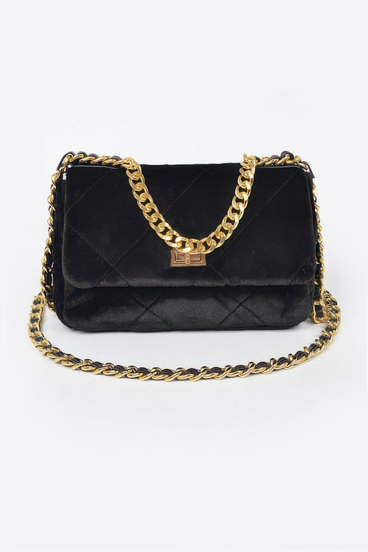 Quilted Fur Chain Flap Clutch
