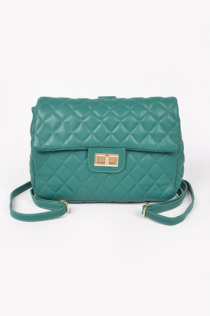 Quilted Faux Leather Flap Backpack