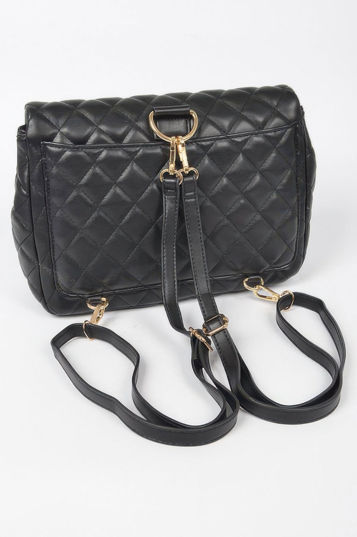 Quilted Faux Leather Flap Backpack