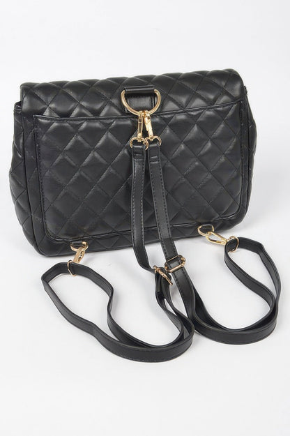 Quilted Faux Leather Flap Backpack