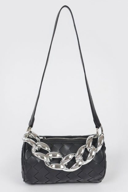 Braided Crossbody Bag W/oversized Chain