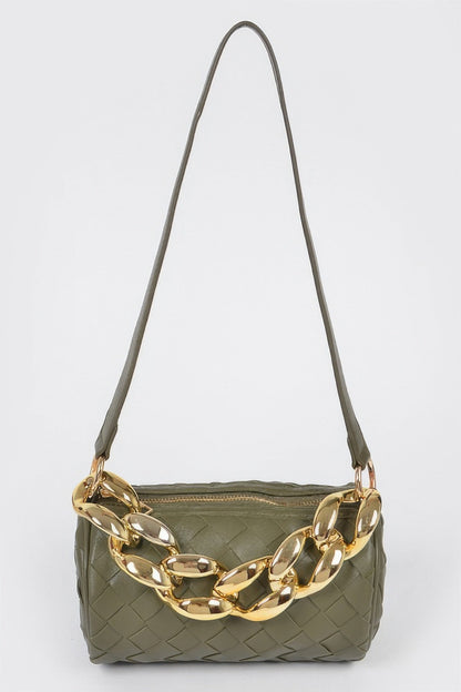Braided Crossbody Bag W/oversized Chain