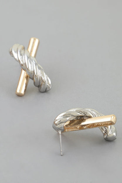 Two Toned Twisted X Earrings