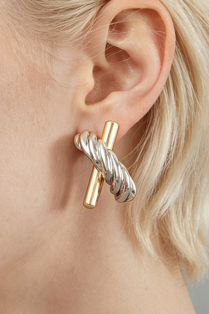 Two Toned Twisted X Earrings
