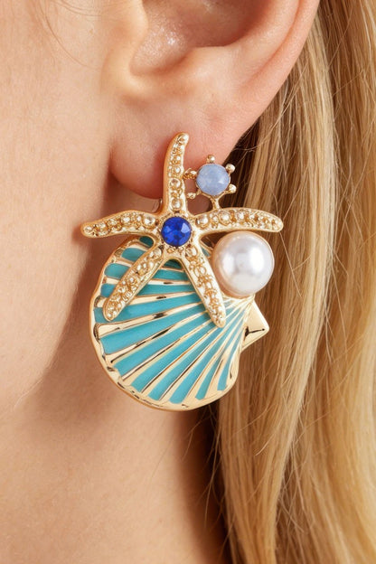 Summer Starfish Shell Stud Earrings