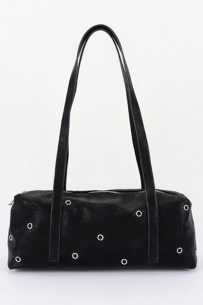Vegan Leather Eyelet Studded Rectanglar Bag
