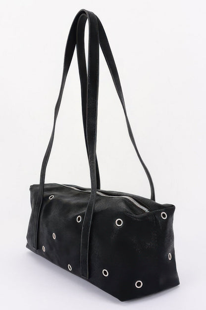 Vegan Leather Eyelet Studded Rectanglar Bag