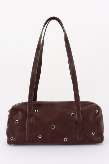 Vegan Leather Eyelet Studded Rectanglar Bag