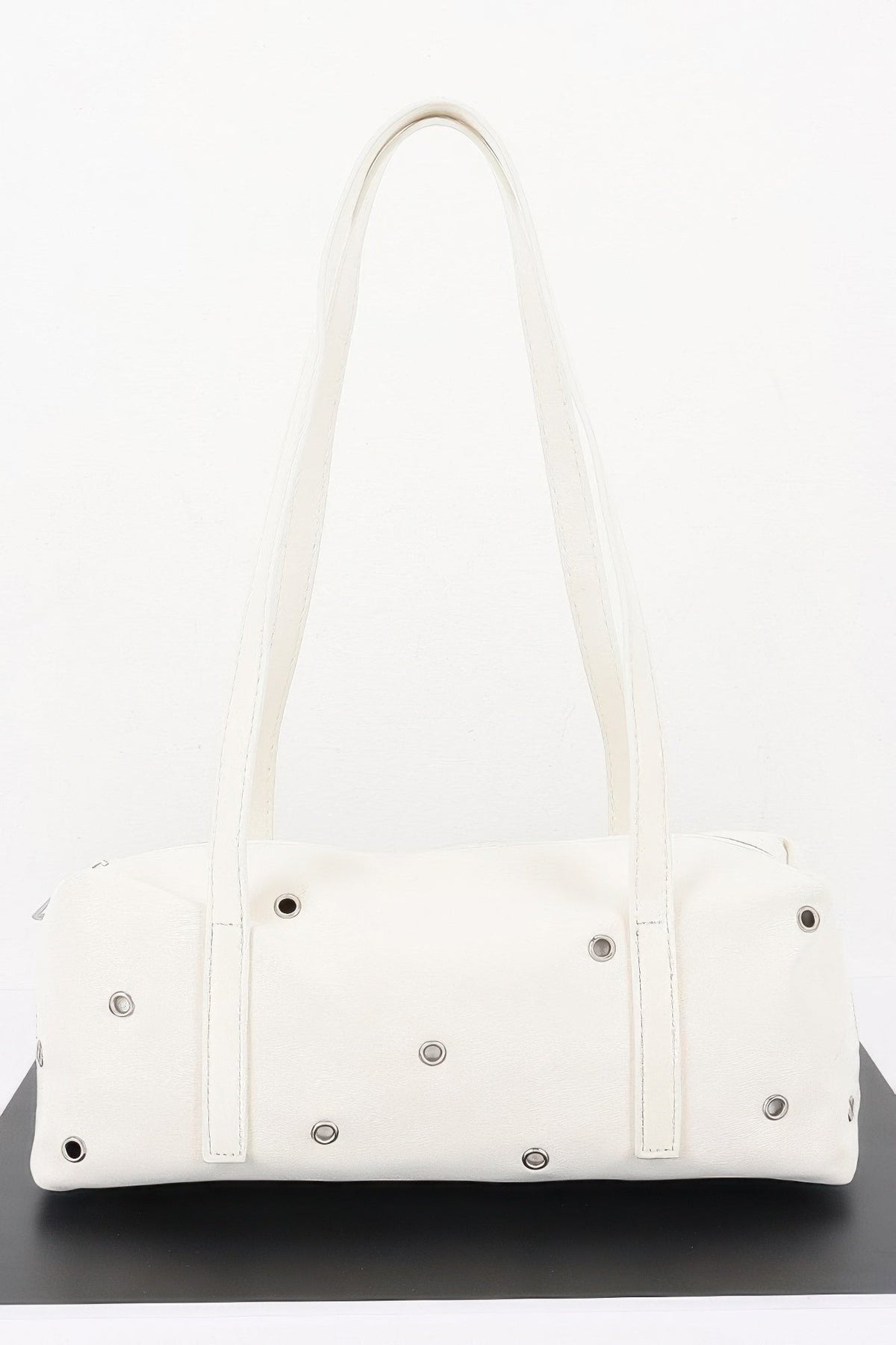 Vegan Leather Eyelet Studded Rectanglar Bag