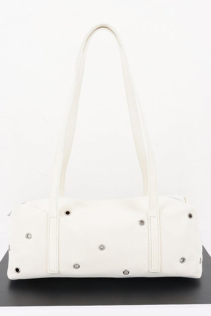 Vegan Leather Eyelet Studded Rectanglar Bag