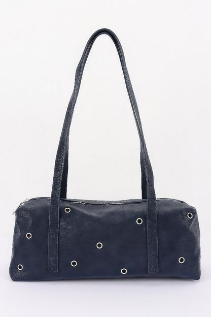 Vegan Leather Eyelet Studded Rectanglar Bag