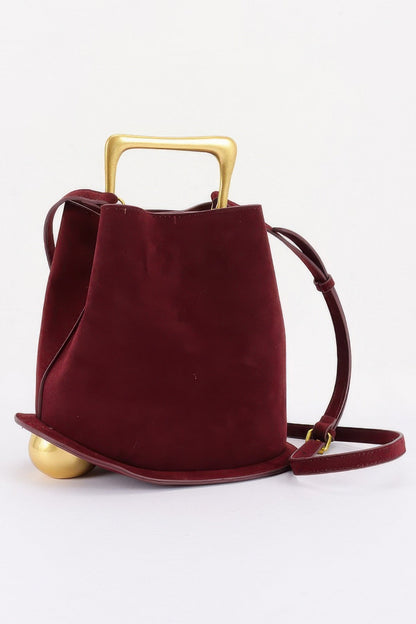 Faux Suede Metal Handle Bag