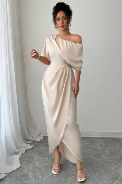 Solid One Shoulder Cross Ruched Dress