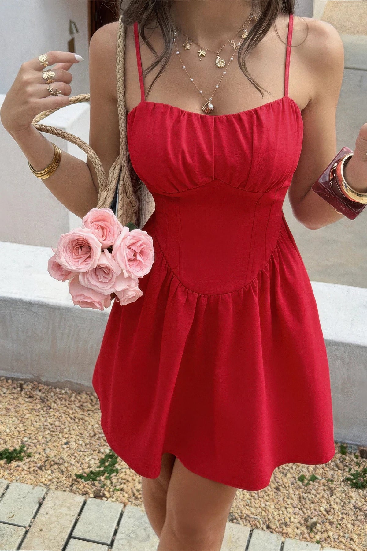 Sleeveless Lace Trim Corset Mini Dress