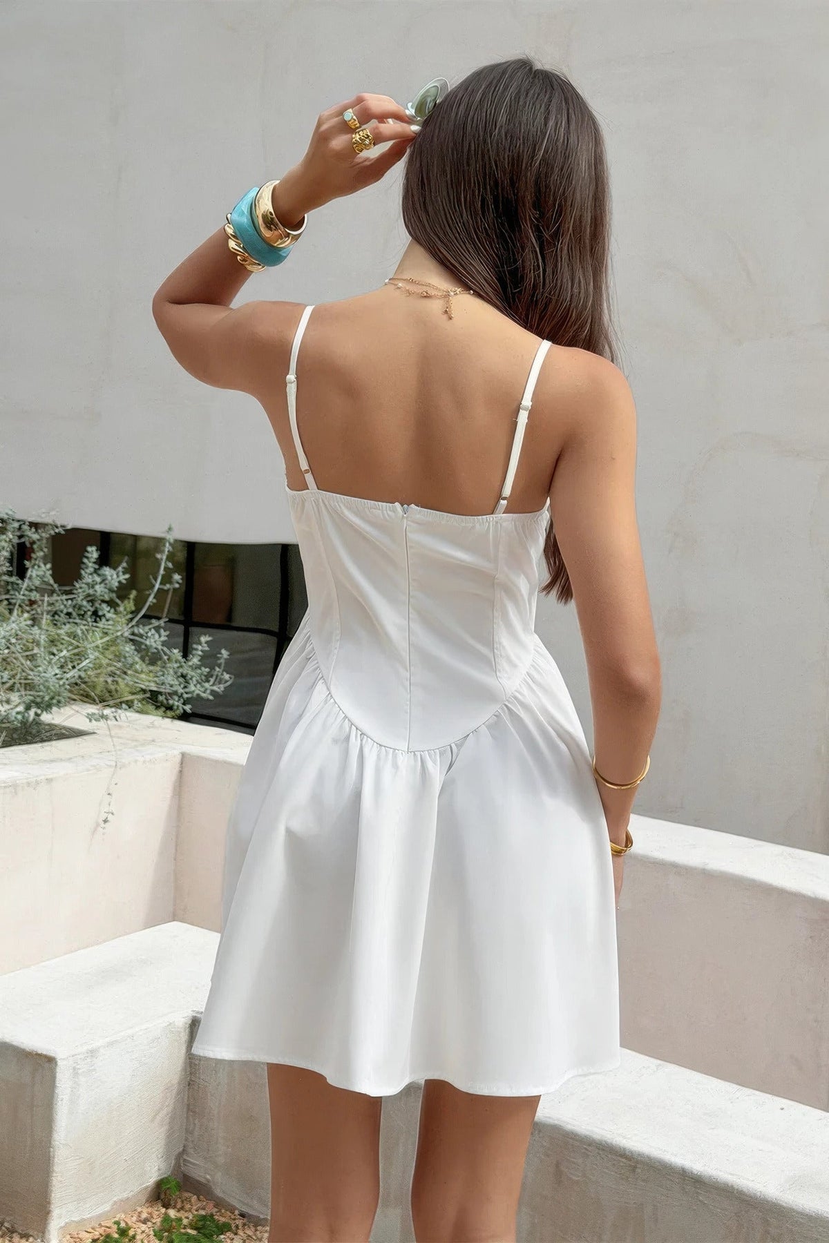 Sleeveless Lace Trim Corset Mini Dress