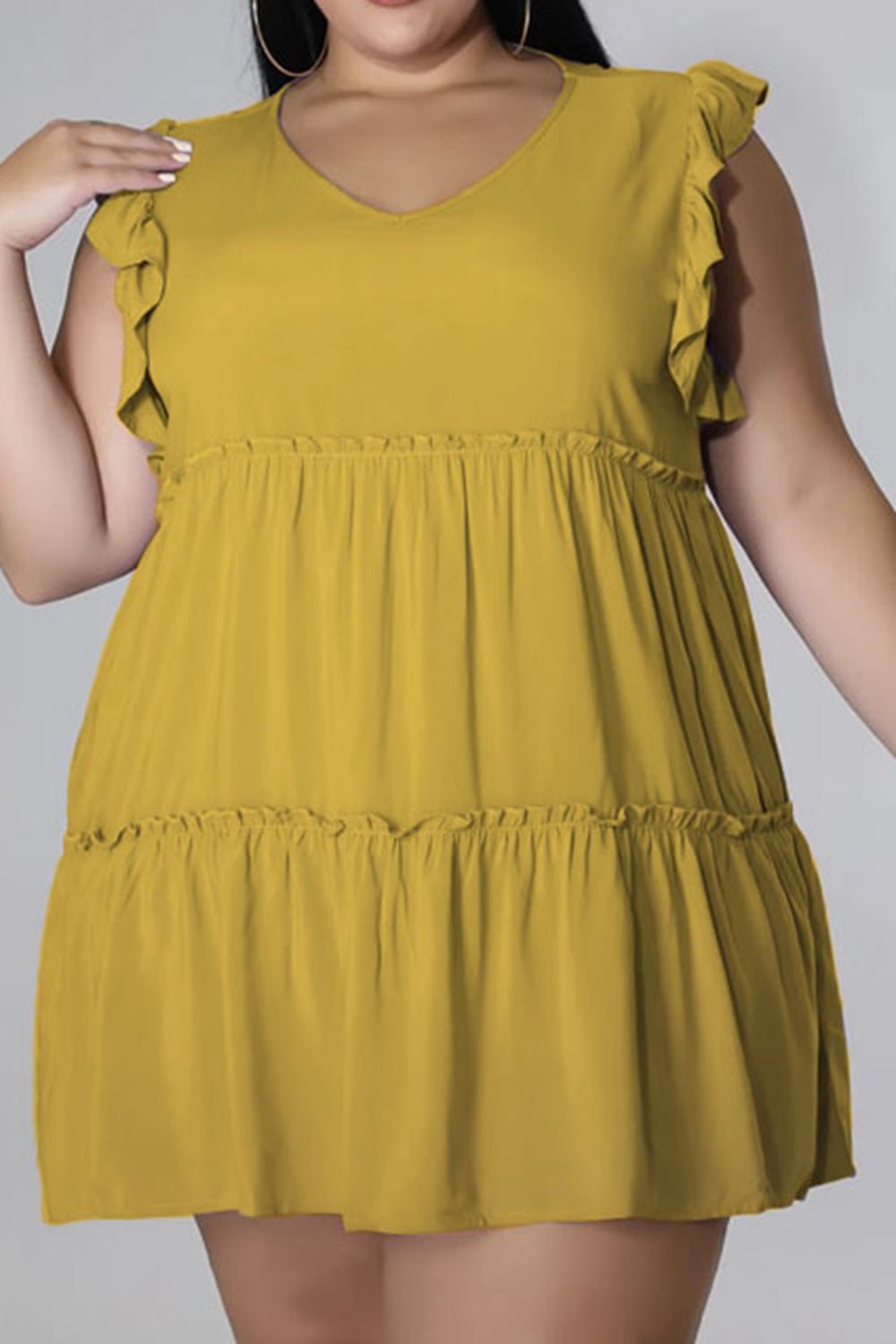 V-Neck Frill Trim Mini Dress