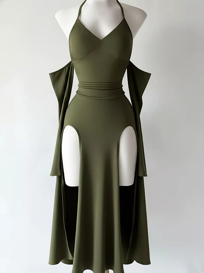 Halter Neck High-Slit Bodycon Dress