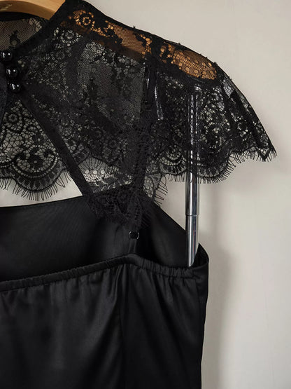 Satin Mini Dress with Lace Detachable Cape