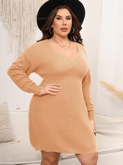Dropped Shoulder Long Sleeve Knit Mini Dress