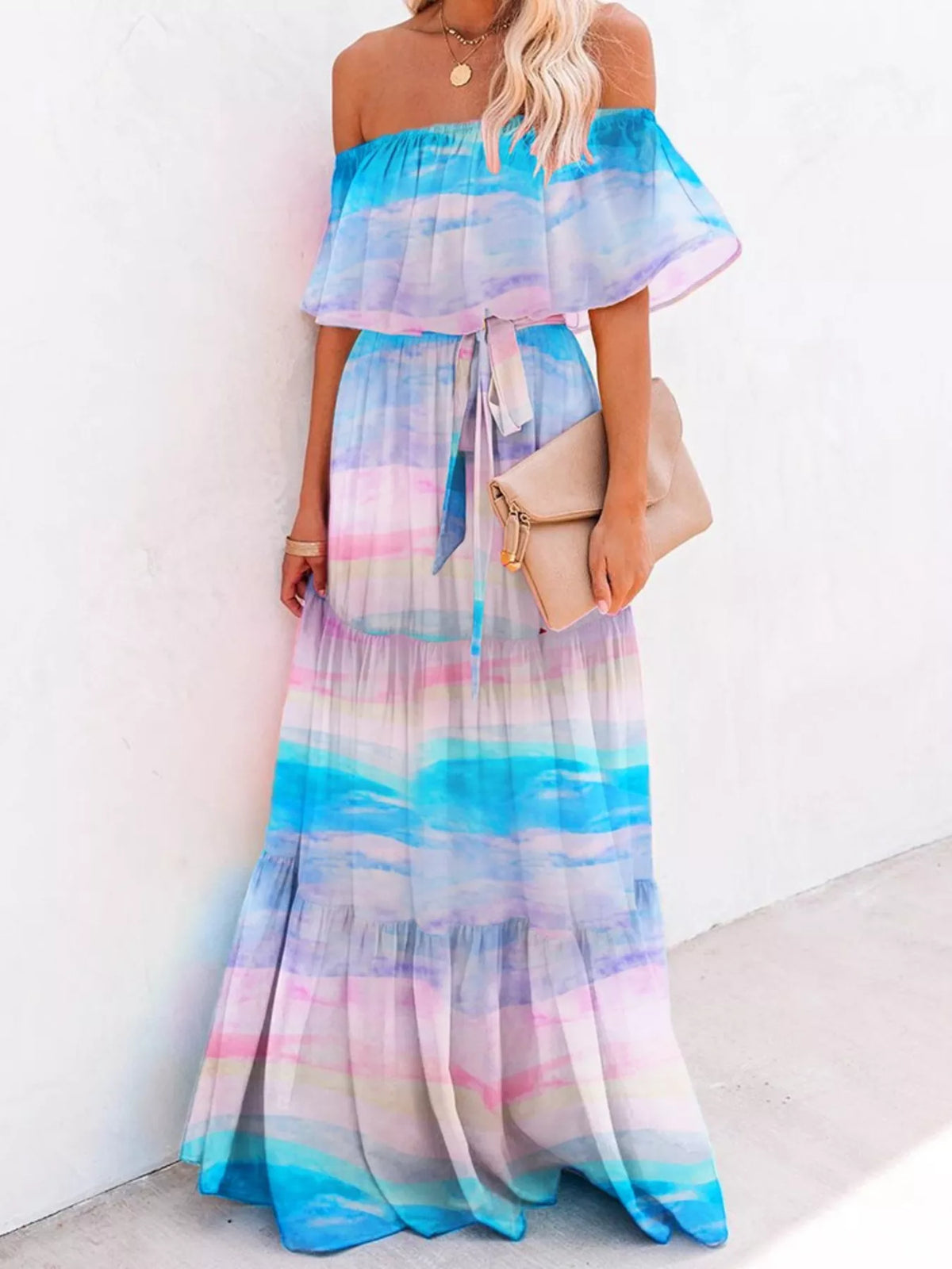 Off-Shoulder Tiered Maxi Dress
