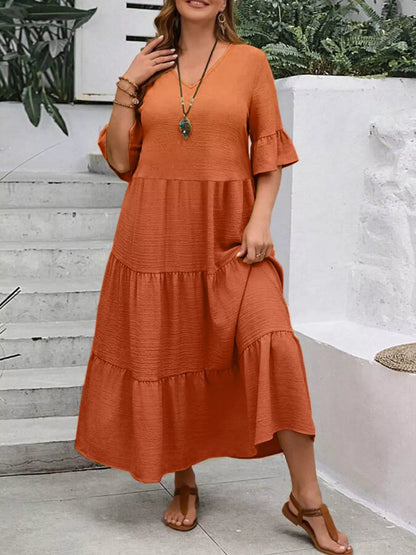 Ruffle Sleeves Tiered Midi Dress