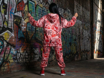 Pink graffiti scribbles on Women's Long Sleeve Fleece Hoodie JACKET ONLY new create by Designs By Kiekie