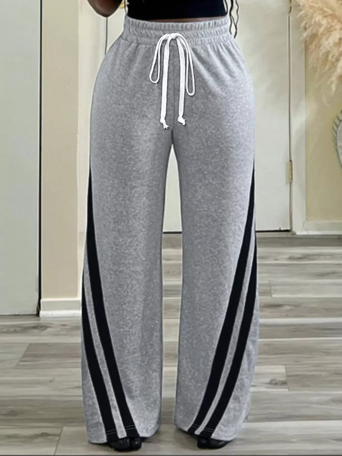 Striped Contrast Wide Leg Pants