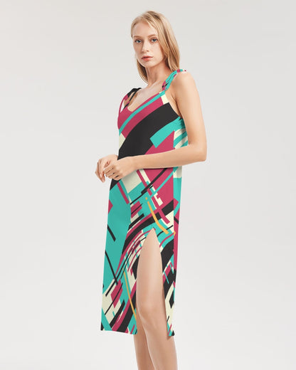 CREATIVELY FUN ABSTRACT CREATED FLIPSTYLEZ Women's Tie Strap Split Dress