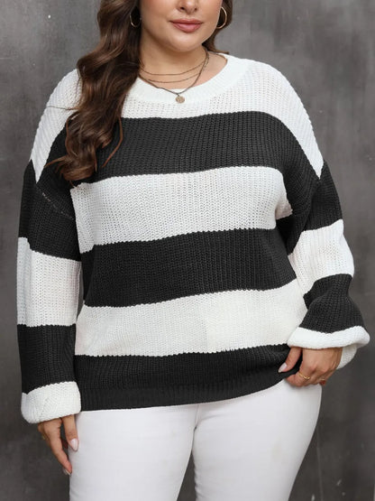 Striped Round Neck Long Sleeve Sweater