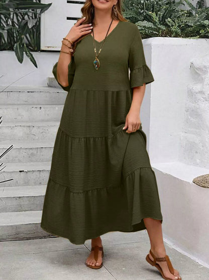 Ruffle Sleeves Tiered Midi Dress