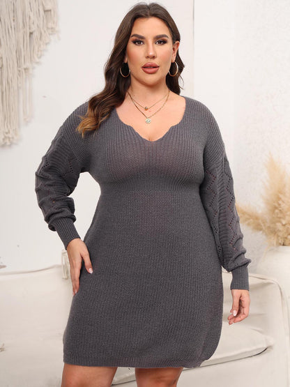 Dropped Shoulder Long Sleeve Knit Mini Dress