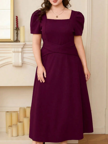 Square Neck Puff Sleeve Midi Dress