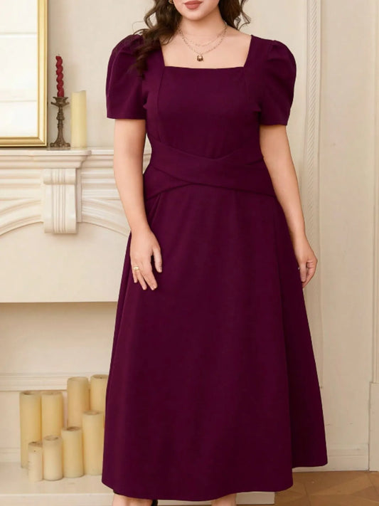 Square Neck Puff Sleeve Midi Dress